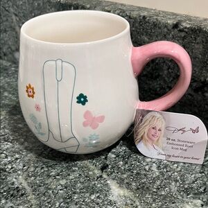 Pink and White Stoneware Mug Dolly Parton 20 ounce
